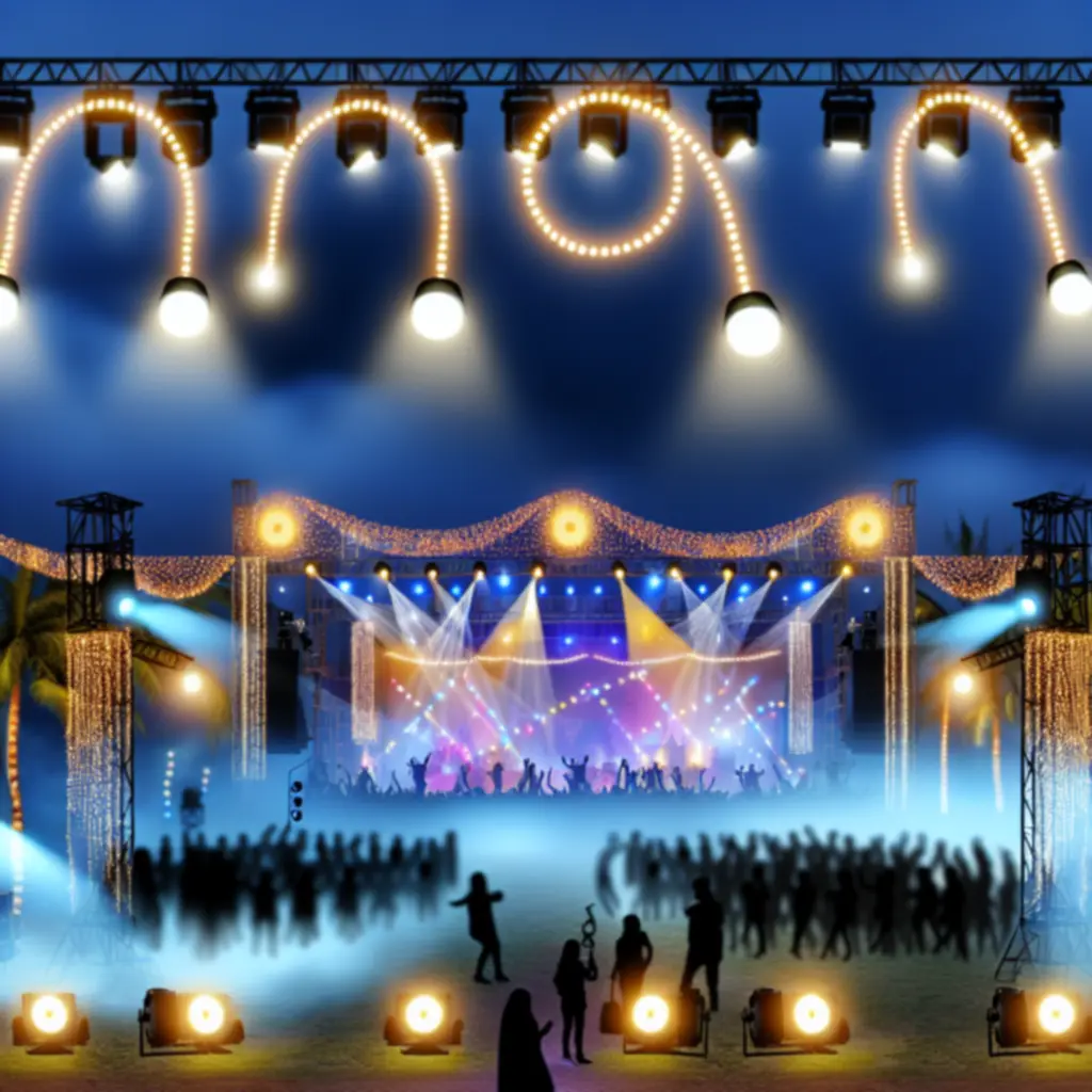 Scena eventowa oświetlona girlandami i punktami LED