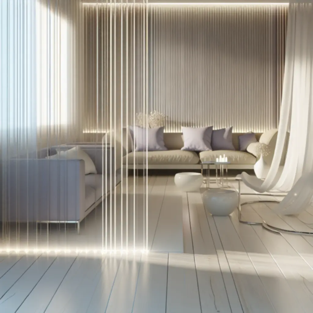 Kurtyna świetlna oddzielająca strefę wypoczynku w salonie